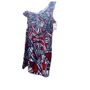 Trina Turk Dress Palm Trees One Shoulder Lined